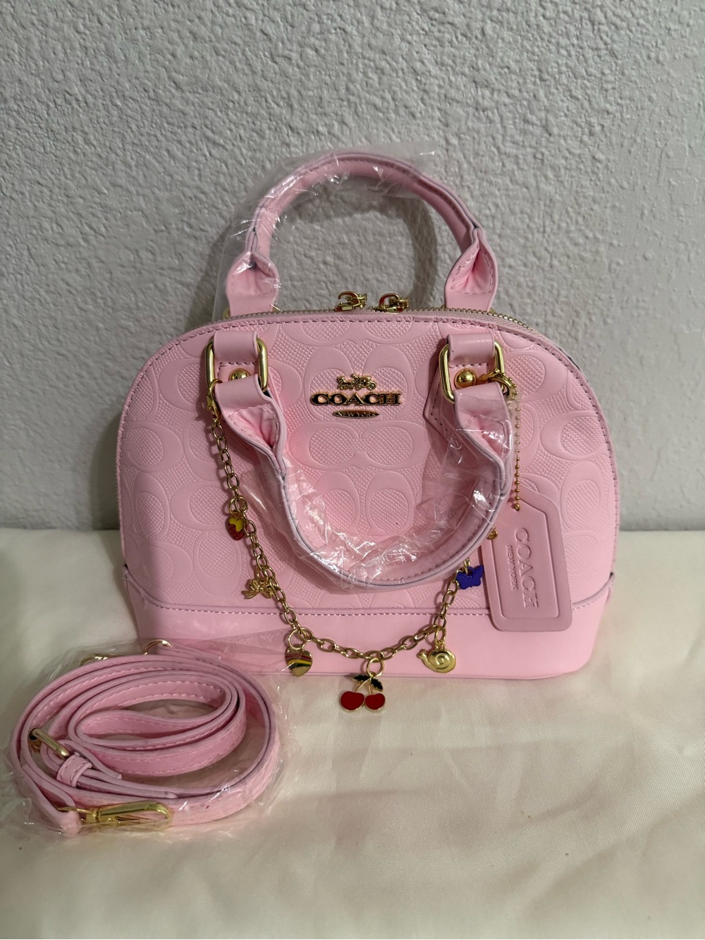 Coach Pink Mini Dome Satchel with Charm Chain NEW